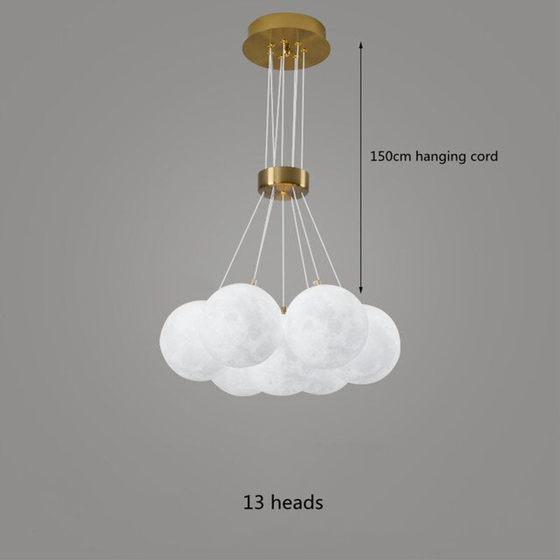 LED Chandelier Modern Living Room 3D Printed Moon Lampshade Hanging Light Decor Lighting Suspension Bedroom 7/13/19 Heads Lamp