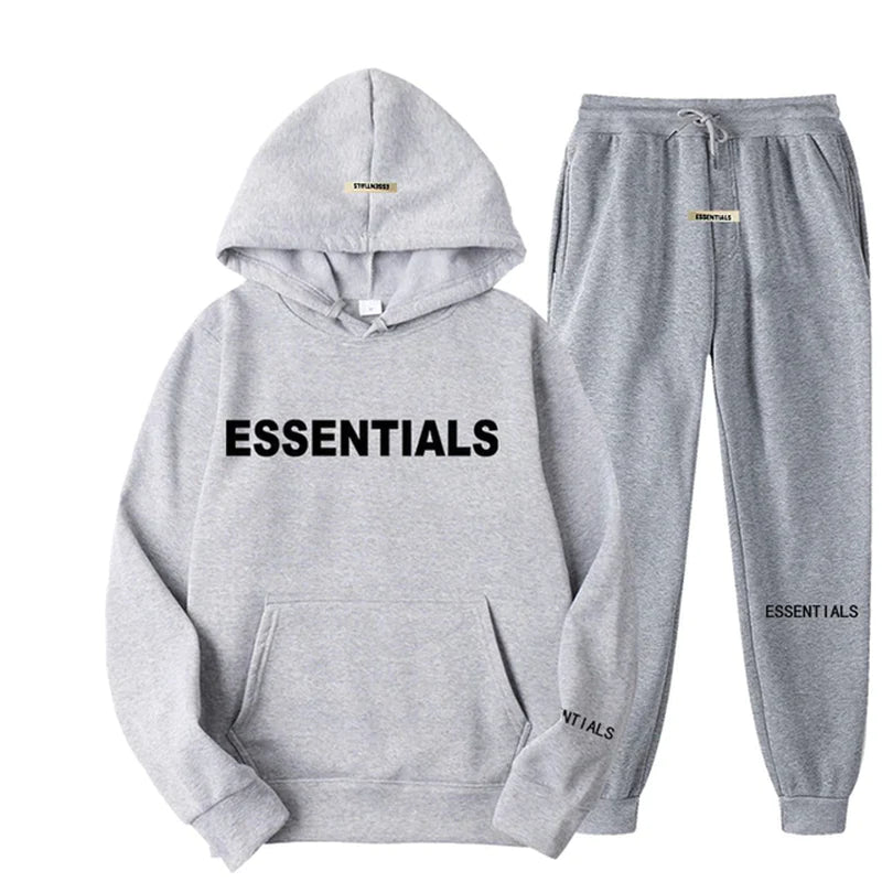 Essentials Autumn Winter Men'S Women'S Hooded Sweatshirt Set Reflective Letter Print Jogging Sweatshirt Street Couple Apparel