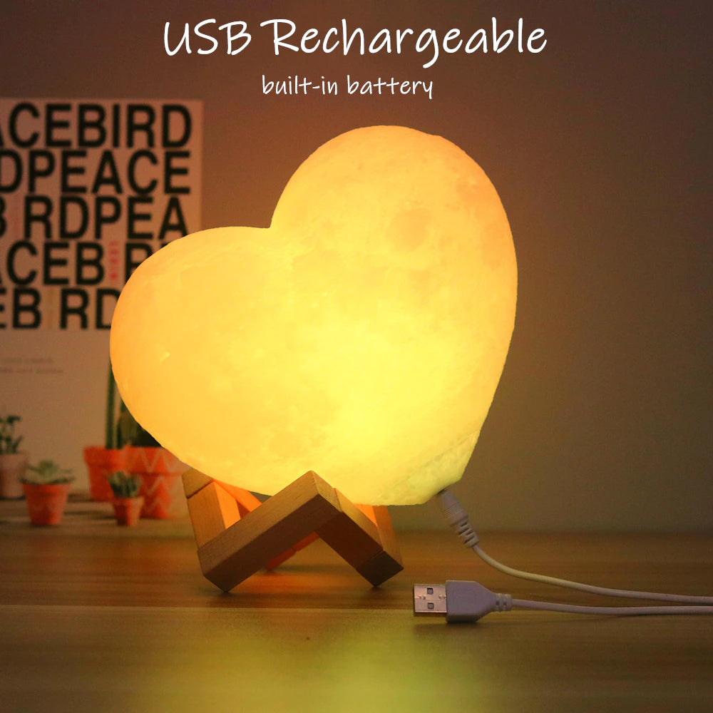 C2 3D Moon Lamp Night Light Love Heart Lamp USB Rechargable Girl Modeling Lamp Romantic Remote Shape Decoration Birthday Gift