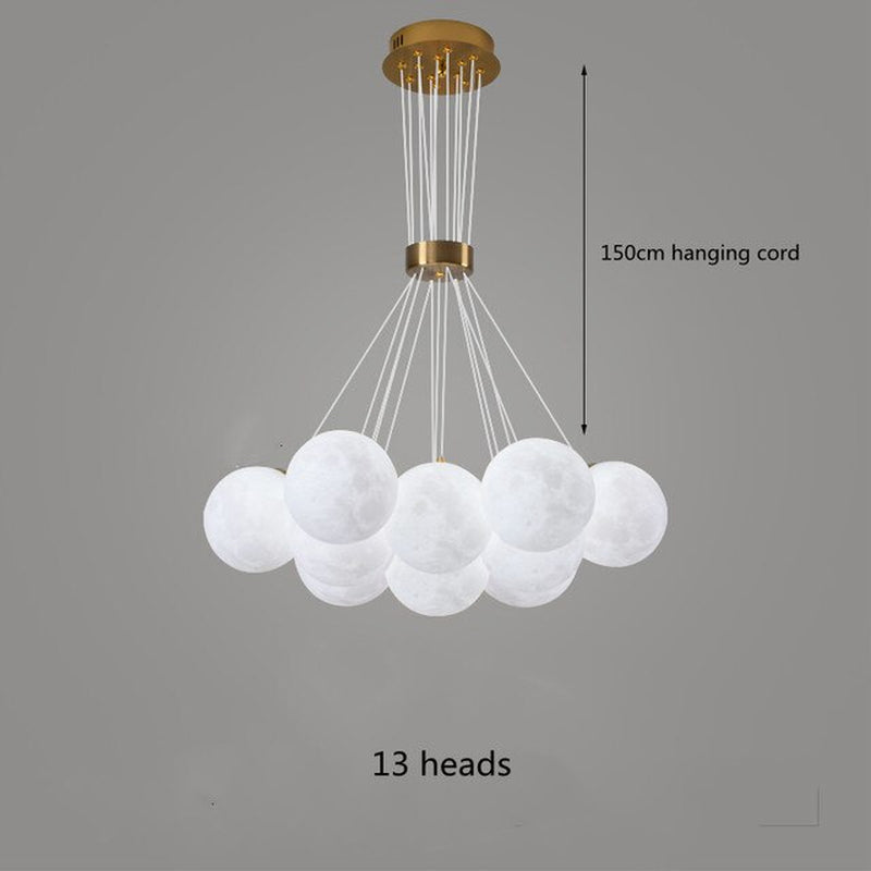 LED Chandelier Modern Living Room 3D Printed Moon Lampshade Hanging Light Decor Lighting Suspension Bedroom 7/13/19 Heads Lamp