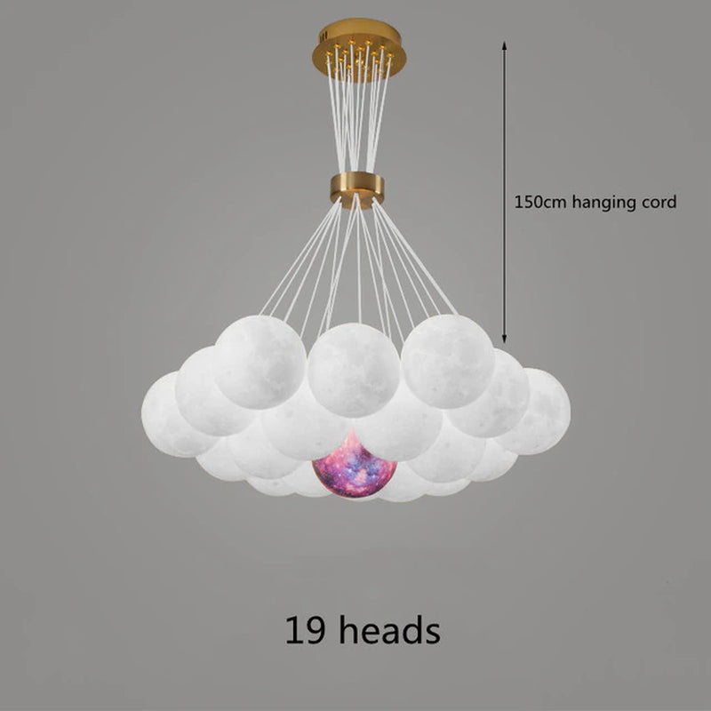 LED Chandelier Modern Living Room 3D Printed Moon Lampshade Hanging Light Decor Lighting Suspension Bedroom 7/13/19 Heads Lamp